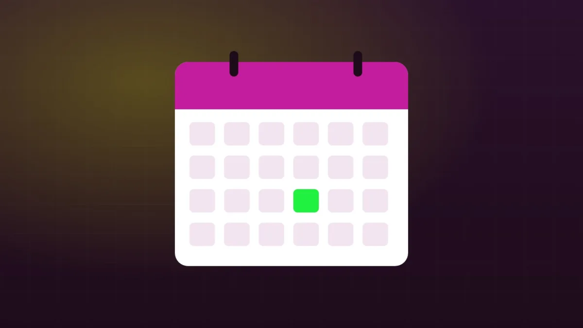 Page de calendrier abstraite avec une date entourée à côté d'une pièce de bitcoin stylisée