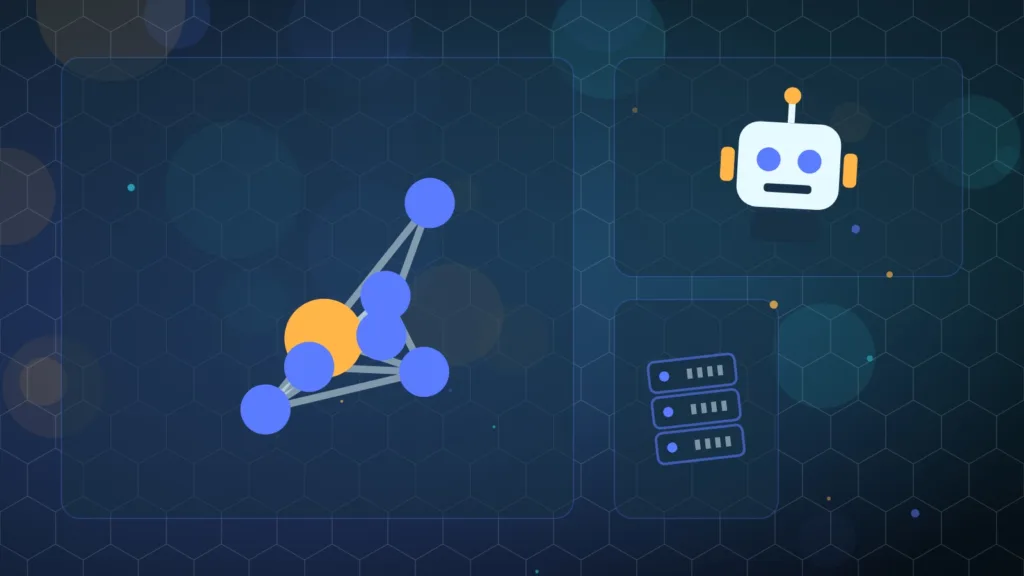 Connected network nodes around a robot and a server rack