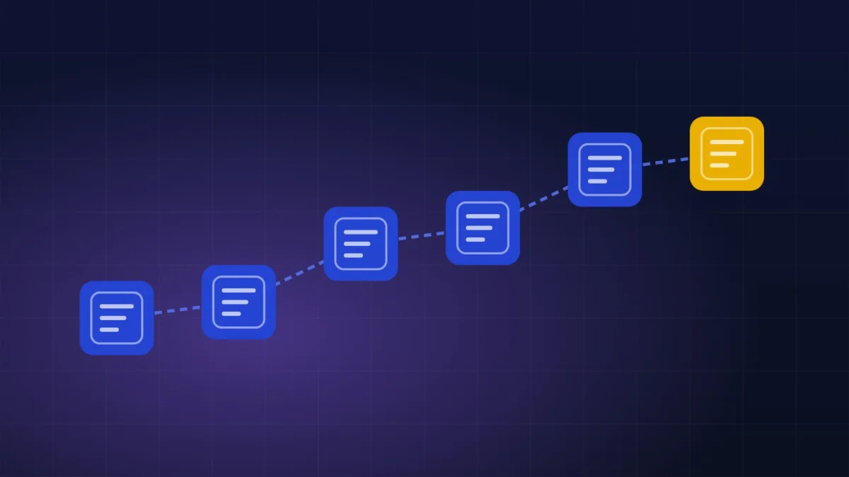 Chain of linked blocks illustrating how a blockchain records data
