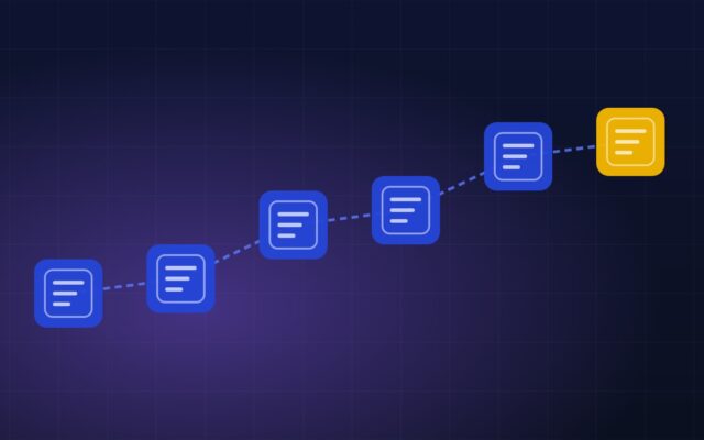 Chain of linked blocks illustrating how a blockchain records data