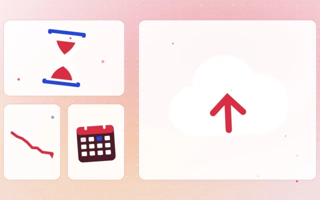Illustration d'une plateforme en ligne, d'un sablier, d'une courbe descendante et d'un calendrier