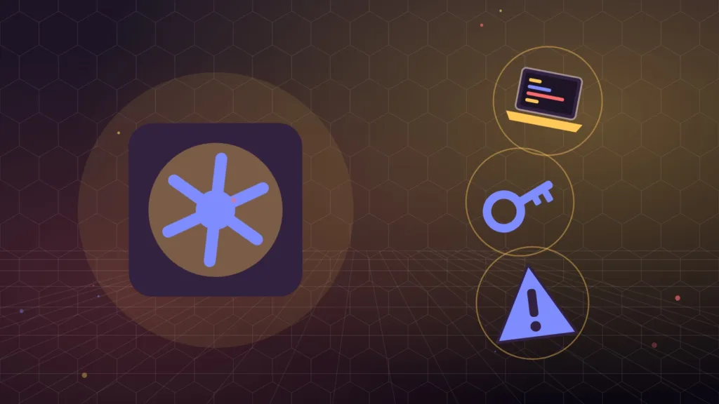 An open vault door next to a laptop, a key and a warning sign
