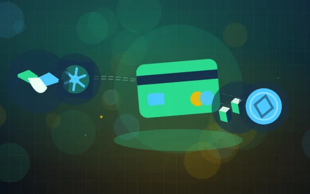 Illustration d'une carte de paiement, d'un coffre-fort, de blocs, d'une poignée de main et d'une pièce