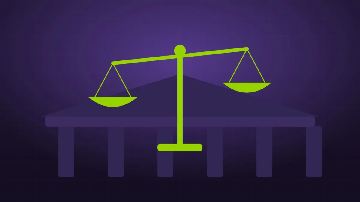 Illustrazione astratta di una bilancia in equilibrio che simboleggia una legge finanziaria che entra in vigore