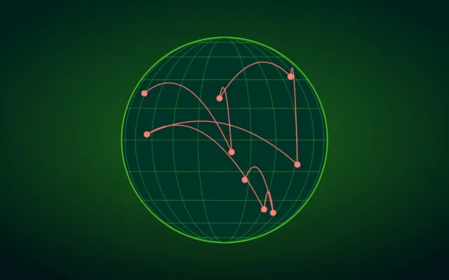 Globo con nodi collegati che illustra i pagamenti crypto globali