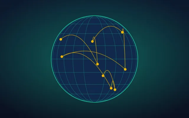 Globo con nodi collegati che illustra i pagamenti crypto globali