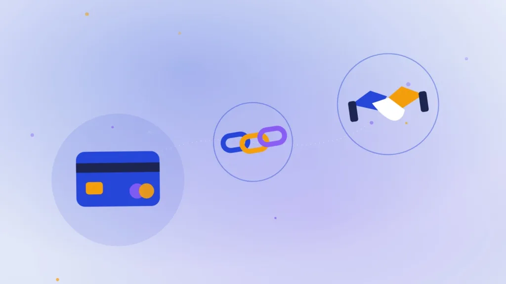 A payment card, chain links and a handshake