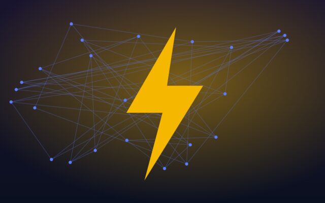 Lightning bolt over a network of nodes illustrating fast payments