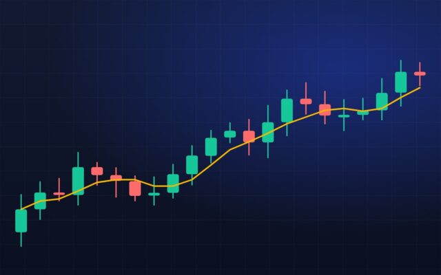 Graphique en chandeliers d’une tendance de prix crypto sur fond sombre