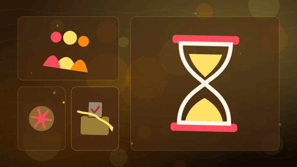 Abstract hourglass and group of people near a vault, ballot box and falling line