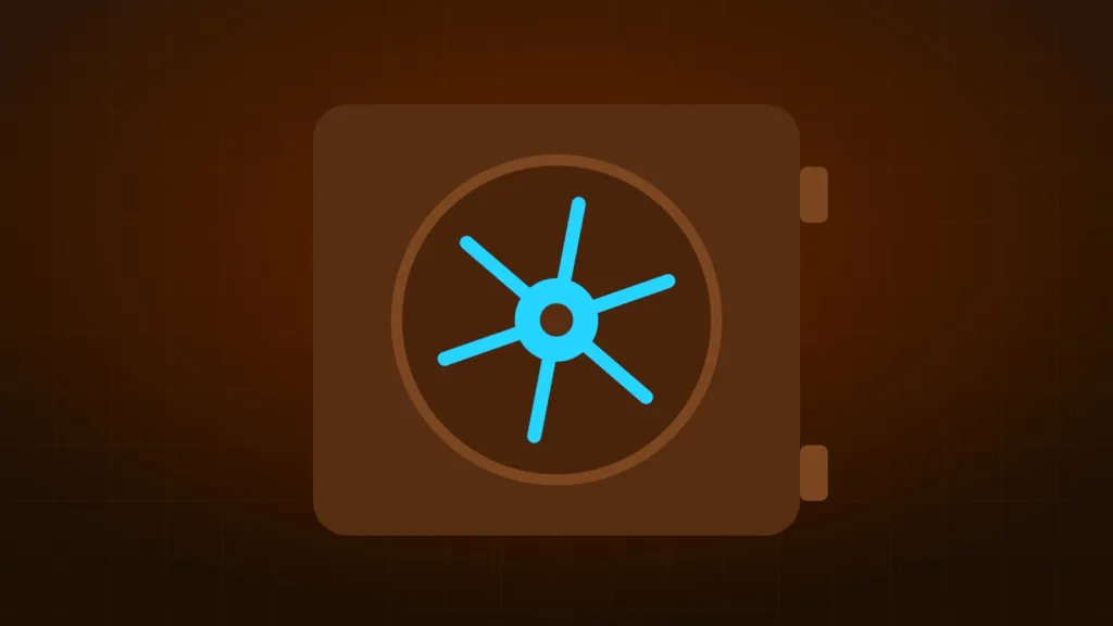 Closed vault door with a timer dial, abstract illustration of locked tokens