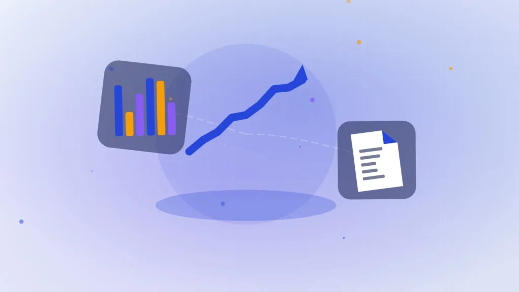 Rising line and bar chart beside a document, illustrating fund data