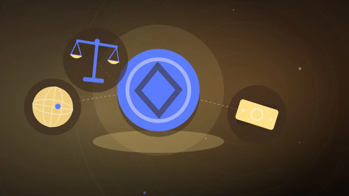 Two coins on balance scales beside banknotes and a globe